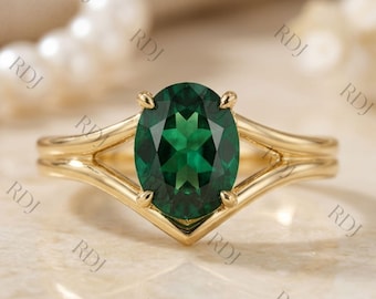 Vintage Smaragd Verlobungsring in 14K Gelbgold, Solitär Art Deco Smaragd Ring, Minimalist Versprechen Schmuck Geschenk für Frauen