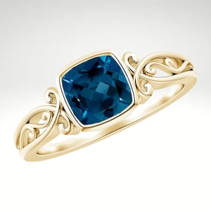 Vintage Style London Blue Topaz Ring: 14k Yellow Gold Vermeil Solitaire
