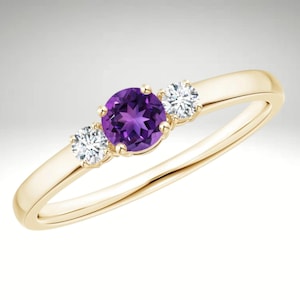 Minimalist Amethyst Ring 14k Gold Ring February Birthstone Jewelry Moissanite Gold Ring
