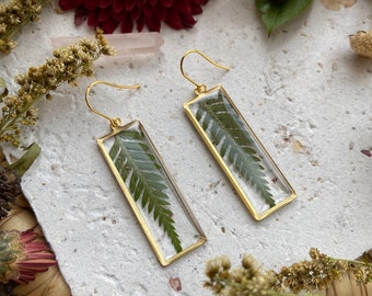 fern earrings, floral jewelry, resin jewelry