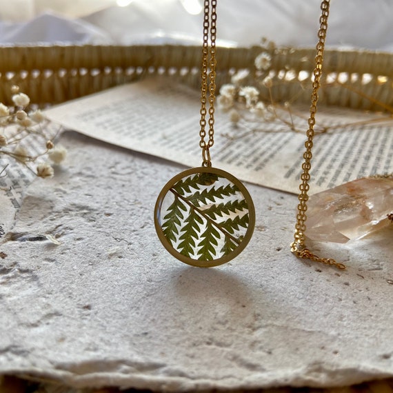 Fern Pendant Floral Necklace Resin Jewelry Flower Pendant Etsy