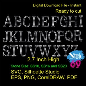 Instant Download Capital Letters to make Rhinestone Transfer Applique Motif template in Silhouette Studio, SVG, EPS, PNG, CorelDRAW and Pdf