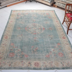 Turkish Rug,Vintage Rug,Decorative Rug,Area Rug,Anatolian Rug,6.39x9.77ft,Oriental Rug,Antique Rug,Oushak Rug,Home Decor,Outdoor Rug