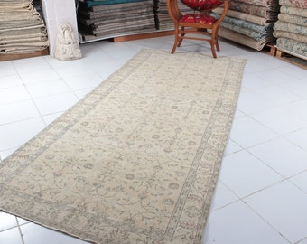 Beige Vintage Rug,Turkish Rug,Vintage Rug,Decorative Rug,Area Rug,Anatolian Rug,4.65x11.00 ft,Oriental Rug,Oushak Rug,Home Decor,Kitchen Rug