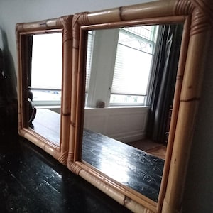 Save20%! Mid Century Post Modern 1960s Bamboo and Rattan double framed wall mirror, Italian Regency,hallway, entryway,bedroom,bathroom