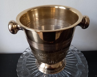 Original Art Deco 1950-tals Silverpläterad Champagne Chiller Ishink med Dubbelhandtag av William Adams Towle Tidlös Barvagnsskönhet