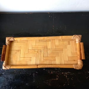 Rectangular Mid Century Modern Bamboo Marquetry Small Serving Tray, Italy, 1950s-1960s,vintage hand crafted cocktail bar tray,Chinoiserie