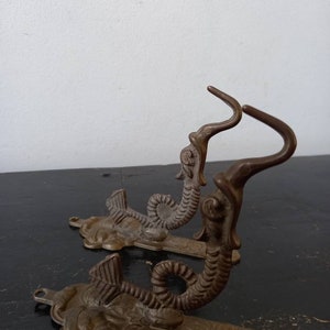 Vintage Cast Brass Bronze  Sanctuary Bell Hook with Adam and Eve Serpentwall hanging,solid wall mount, single fish hook,Chinoiserie