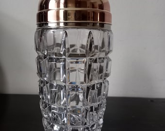 Maravillosa coctelera chapada en cristal de corte regencia italiana moderna de mediados de siglo, cristal original de Austria, elegante barware vintage, completo