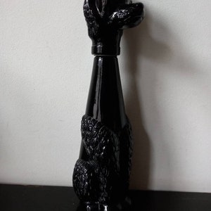 Marvellous Mid Century 1950s Rare Empoli Italy tall black opaline glass poodle carafe,decanter,dog genie bottle,Art Glass, Regency