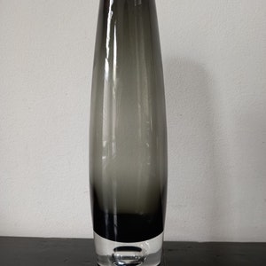 Mid Century Swedish Modern Bo Borgström Aseda Glasbruk Design Crystal Glass Tear Drop Vase,1960s, Cylindrical Grey Fumee Smoked Vase