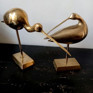 Marvellous Mid Century Hollywood Regency Brass Long Billed Curlew Wader Bird Statue,base,Rene Broissand style sculpture,shiny brass