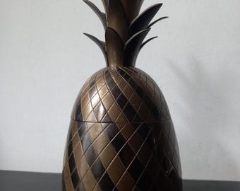 Fabulous Two-Tone Brass Lidded Pineapple Shaped Mid Century Maison Jansen Paris France Ice Bucket/Box 1960s-70s Glam Bar Cart Beauty