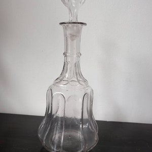 Amazing antique Victorian pillar/panel cut moulded glass decanter, hand-blown, bell shaped, original stopper, late 1800s, 19thC