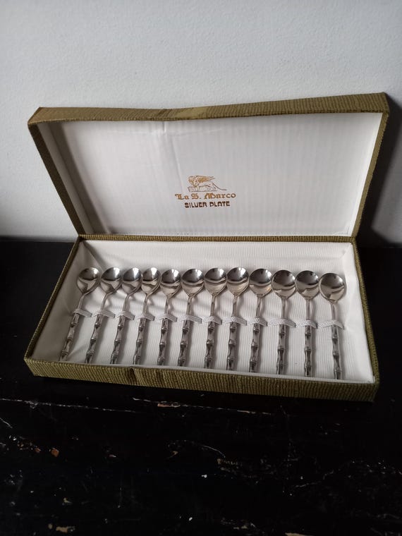 Vintage Mid Century Silver Plated Faux Bamboo Tea-coffeespoons La
