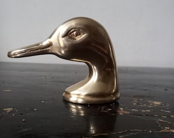 Otwieracz do butelek z litego mosiądzu w stylu Mid Century Caravell Design z główką kaczki, zabytkowy włoski sprzęt barmański, dekoracja wnętrz, oryginalny, metal w kolorze złota