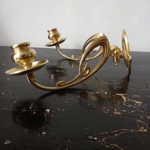 Amazing French Art Nouveau/Jugendstil bronze brass piano/wall two-arm sconce candle holder with ornamental brackets, drip trays, original