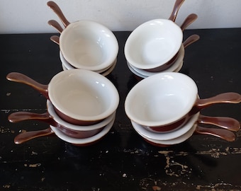Vintage French Apilco Oven Proof Porcelain Handled Individual Casserole Ramekin Versatile Serving Durable Baking Roasting Creme Brulee Tapas