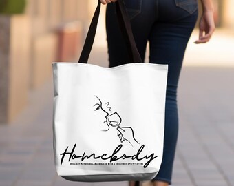 Eco-friendly Wine Lovers Tote Bag, Homebody Lifestyle Tote Bag, Small 13”x13”, Large 18”x18” (White)
