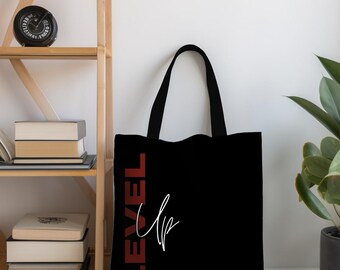 Eco-friendly Tote Bags, Level Up Tote Bags, Small Tote 13”x13”, Large Everything Tote Bag 18”x18” (Black)