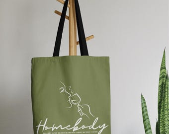 Eco-friendly Wine Lovers Tote Bag, Homebody Lifestyle Tote Bag,  Small 13”x13”, Large 18”x18”  (Green)