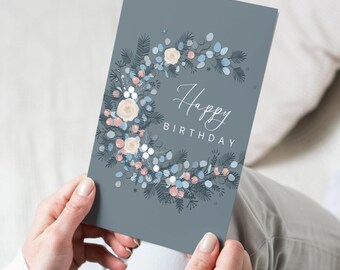 Happy Birthday Card, Sweet Sentiments Birthday Card For Friends, Family, Spouse, Special Someone, Blue Grey/Neutral Tones Birthday Card