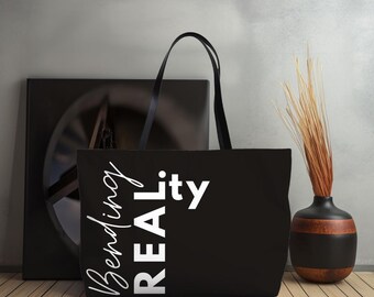 Eco-Friendly Tote Bags, Bending Reality Weekender Totes (Black)