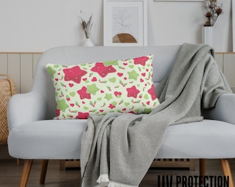Indoor/Outdoor Pillow, Home Decor, Christmas Holly Star Heart All Around Pillow, Double Sided, Same Flip Side, 14"x20" Kids Christmas Pillow