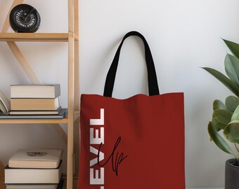 Eco-friendly Tote Bags, Level Up Tote Bags, Small Tote 13”x13”, Large Everything Tote Bag 18”x18” (Rouge)