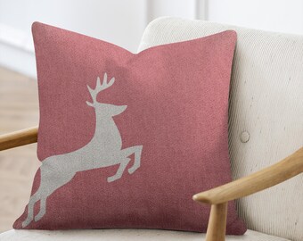 Christmas Reindeer Indoor Pillows, Christmas Decor, Home Decor Woven Pillows, Deer Woven Pillows (Red), Christmas, Holiday Decorations