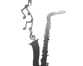 Saxophone with Music Notes (20 quot x 13 quot ) Metal Wall Decor, Metal Sign, Metal Wall Art, Craftsman Metalwork, Wall Hangings, Musical Instruments