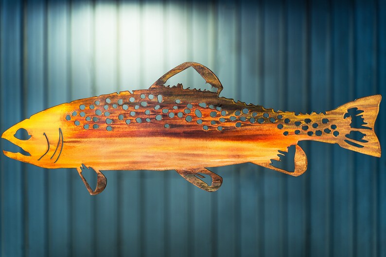 Trout Fish Metal Art Large 35x12 Metal Wall Etsy