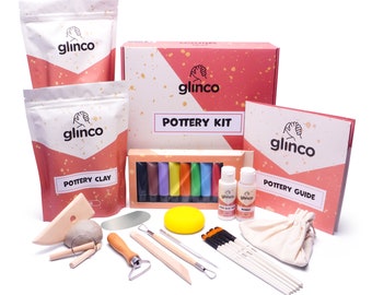 Ultimate Air Dried Clay Pottery Kit for Beginners Craft Kit Includes : Air Dried Clay .Tools, Paints, Brushes, Instructions by Glinco