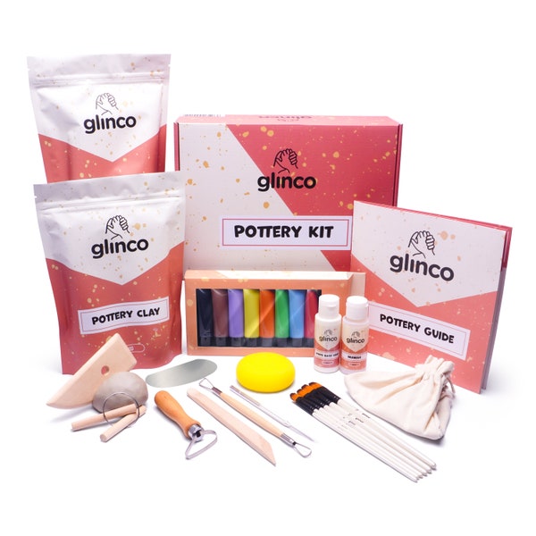 Ultimate Air Dried Clay Pottery Kit for Beginners Craft Kit Includes : Air Dried Clay .Tools, Paints, Brushes, Instructions by Glinco