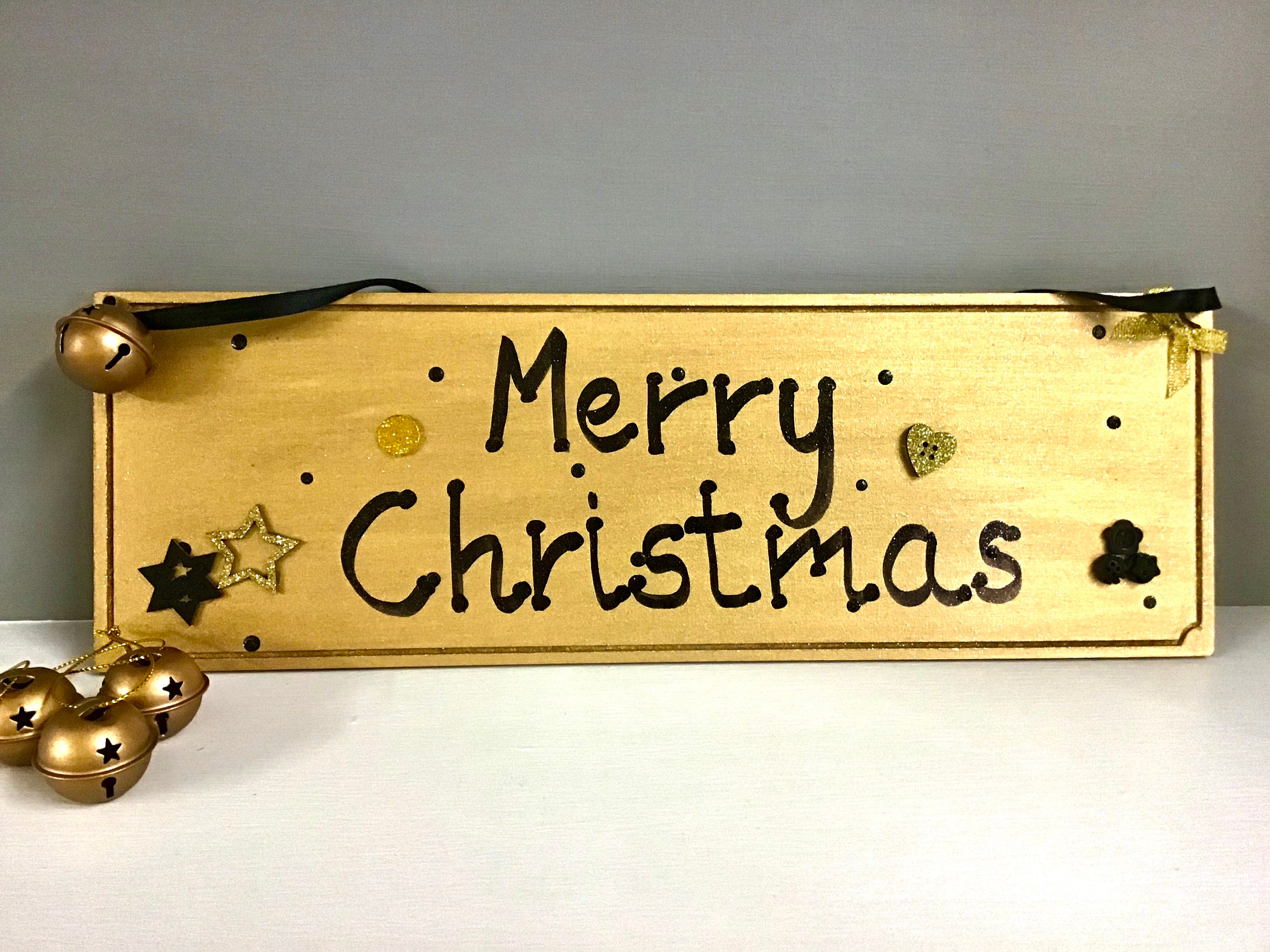 Wooden merry Christmas Hanging Plaque Etsy