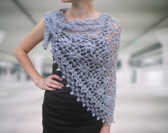 Gray shawl crochet Hand knit lace triangle scarf Woman flower shawl wrap