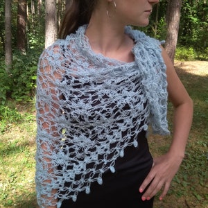 Crochet shawl Lace blue triangle scarf Hand knit shawl wrap