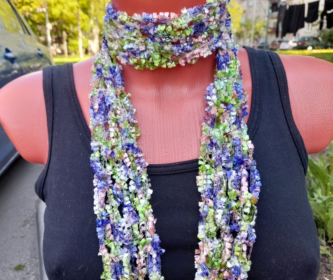 Crochet Skinny Scarf Summer Thin Scarf Light Long Narrow Scarf Etsy