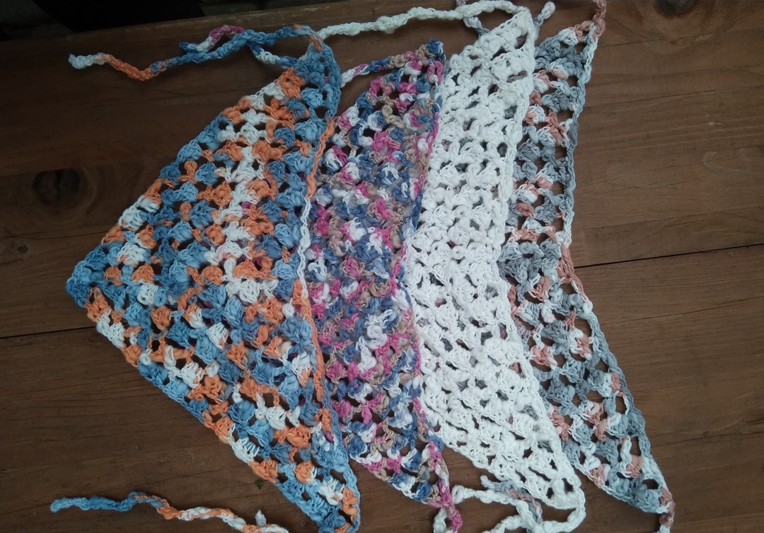 Lenço de crochê para a cabeça, lenço de cabelo tricotado, bandana boho ...