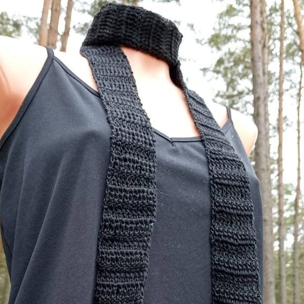 Echarpe fine noire en tricot Echarpe étroite en lin Echarpe longue et fine au crochet