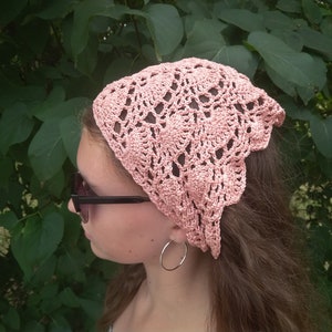 Cotton bandana crocheted Knit bech head scarf Crochet boho kerchief