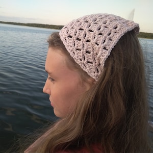 Crochet bandana woman Hand knit hair kerchief summer Cotton head scarf