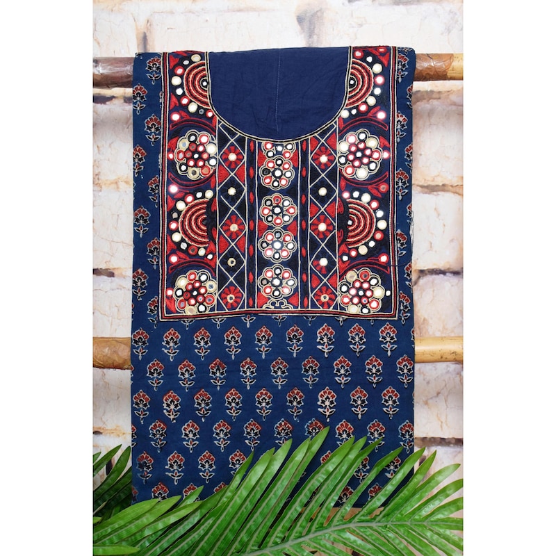 Blue - Cotton Long Kurta in Ajrakh Block Prints of Kutch