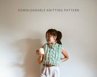 Braidy Vest | Digital Download | Cropped Knit Vest Pattern | Seamless | Cable Knit Sweater Vest | Cable Charts | Chunky Knit