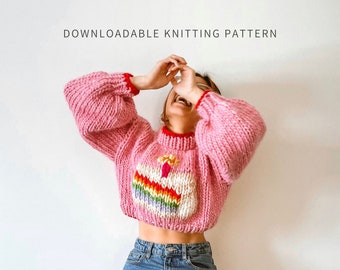 Icing On The Cake Jumper | PDF Digital Download | Knit Birthday Sweater Pattern | Chunky Knit | Oversized Pullover | Cake Sweater | Seamless