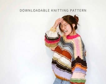 Zero to Hero Jumper | PDF Digital Download | Chunky Knit | Rainbow Sweater | Oversized Pullover | Zero Waste Knit Sweater | Seamless