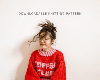 Coffee Club Jumper | Digital Download | Knit Sweater Pattern | Oversized Jumper Pattern |  Super Chunky Knit Pattern | Crop Sweater Pattern