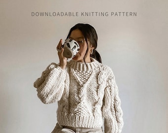 Snowfall Jumper | PDF Digital Download | Knit Cable Sweater Pattern | Chunky Knit Cable Jumper Pattern | Oversized Pullover | Seamless