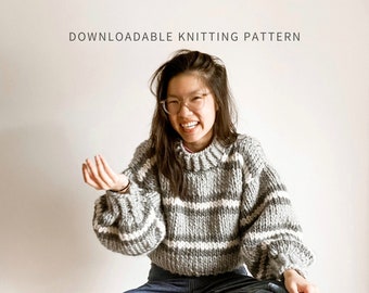 Verdienen Sie Ihr gestreiftes Pullovermuster | Digitaler Download | Strickpullover-Muster | Gestreiftes Strickmuster | Anfängerfreundlich | Linien | Nahtlos