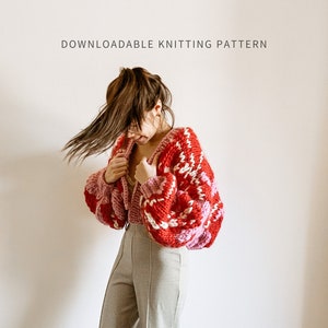 The MonsterAF Cardigan | Digital Download | Chunky Knit Cardigan Pattern | Oversized Cardigan Pattern | Intarsia | Plant Knitting Pattern